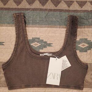 Zara Brown Ribbed Crop Top Bralette Size Medium